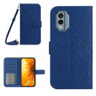 For Nokia X30 HT04 Skin Feel Sun Flower Embossed Flip Leather Phone Case with Lanyard(Dark Blue) - 1