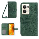 For OPPO Reno9 Pro+ HT04 Skin Feel Sun Flower Embossed Flip Leather Phone Case with Lanyard(Green) - 1