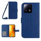 For Xiaomi 13 HT04 Skin Feel Sun Flower Embossed Flip Leather Phone Case with Lanyard(Dark Blue) - 1