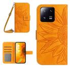 For Xiaomi 13 Pro HT04 Skin Feel Sun Flower Embossed Flip Leather Phone Case with Lanyard(Yellow) - 1
