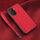 For Honor Play 40 Plus Lamba Skin Feel Leather Back Phone Case with Strap(Red) - 1