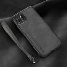 For Honor Play 20 Lamba Skin Feel Leather Back Phone Case with Strap(Dark Grey) - 1