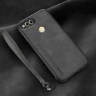 For Honor 7X Lamba Skin Feel Leather Back Phone Case with Strap(Dark Grey) - 1