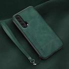 For Honor 20 Pro Lamba Skin Feel Leather Back Phone Case with Strap(Deep Green) - 1