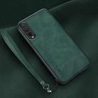 For Honor 20 Lite Lamba Skin Feel Leather Back Phone Case with Strap(Deep Green) - 1