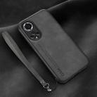 For Honor 50 Pro Lamba Skin Feel Leather Back Phone Case with Strap(Dark Grey) - 1