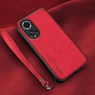 For Honor 50 Pro Lamba Skin Feel Leather Back Phone Case with Strap(Red) - 1