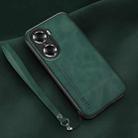 For Honor 60 Lamba Skin Feel Leather Back Phone Case with Strap(Deep Green) - 1