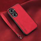 For Honor 60 Pro Lamba Skin Feel Leather Back Phone Case with Strap(Red) - 1