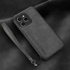 For Honor 60 SE Lamba Skin Feel Leather Back Phone Case with Strap(Dark Grey) - 1