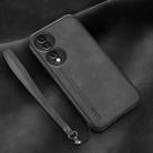 For Honor 70 Pro Lamba Skin Feel Leather Back Phone Case with Strap(Dark Grey) - 1