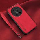 For Honor Magic3 Lamba Skin Feel Leather Back Phone Case with Strap(Red) - 1