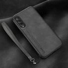For Honor Play 3 Lamba Skin Feel Leather Back Phone Case with Strap(Dark Grey) - 1