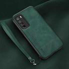 For Honor Play 4 Lamba Skin Feel Leather Back Phone Case with Strap(Deep Green) - 1