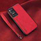 For Honor Play 6T Lamba Skin Feel Leather Back Phone Case with Strap(Red) - 1