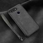 For Honor View 20 Lamba Skin Feel Leather Back Phone Case with Strap(Dark Grey) - 1