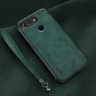 For Honor View 20 Lamba Skin Feel Leather Back Phone Case with Strap(Deep Green) - 1