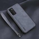 For Honor V30 Lamba Skin Feel Leather Back Phone Case with Strap(Blue) - 1