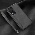 For Honor V40 Lamba Skin Feel Leather Back Phone Case with Strap(Dark Grey) - 1