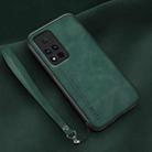 For Honor V40 Lamba Skin Feel Leather Back Phone Case with Strap(Deep Green) - 1