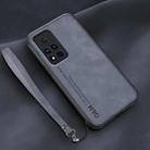 For Honor V40 Lamba Skin Feel Leather Back Phone Case with Strap(Blue) - 1