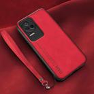 For Xiaomi Civi Lamba Skin Feel Leather Back Phone Case with Strap(Red) - 1