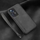 For Xiaomi 12 Lamba Skin Feel Leather Back Phone Case with Strap(Dark Grey) - 1