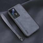 For Xiaomi 12T Pro Lamba Skin Feel Leather Back Phone Case with Strap(Blue) - 1