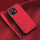 For Xiaomi Mi 11 Lamba Skin Feel Leather Back Phone Case with Strap(Red) - 1