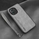 For Xiaomi Mi 11 Pro Lamba Skin Feel Leather Back Phone Case with Strap(Space Grey) - 1