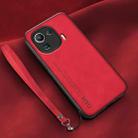 For Xiaomi Mi 11 Pro Lamba Skin Feel Leather Back Phone Case with Strap(Red) - 1