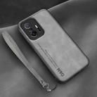 For Xiaomi 11T Lamba Skin Feel Leather Back Phone Case with Strap(Space Grey) - 1