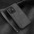 For Xiaomi 11T Lamba Skin Feel Leather Back Phone Case with Strap(Dark Grey) - 1