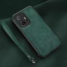For Xiaomi 11T Lamba Skin Feel Leather Back Phone Case with Strap(Deep Green) - 1