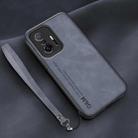 For Xiaomi 11T Lamba Skin Feel Leather Back Phone Case with Strap(Blue) - 1