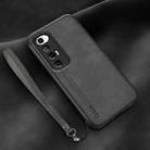 For Xiaomi Mi 10S Lamba Skin Feel Leather Back Phone Case with Strap(Dark Grey) - 1