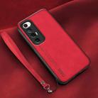 For Xiaomi Mi 10S Lamba Skin Feel Leather Back Phone Case with Strap(Red) - 1