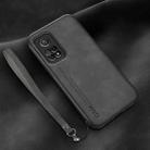 For Xiaomi Mi 10T Lamba Skin Feel Leather Back Phone Case with Strap(Dark Grey) - 1