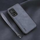 For Xiaomi Mi 10T Lamba Skin Feel Leather Back Phone Case with Strap(Blue) - 1