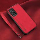 For Xiaomi Mi 10T Lamba Skin Feel Leather Back Phone Case with Strap(Red) - 1