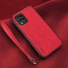 For Xiaomi Mi 10 Lite Lamba Skin Feel Leather Back Phone Case with Strap(Red) - 1