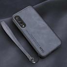 For Xiaomi Mi 9 SE Lamba Skin Feel Leather Back Phone Case with Strap(Blue) - 1