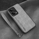 For Xiaomi Redmi Note 12 Pro 5G China Lamba Skin Feel Leather Back Phone Case with Strap(Space Grey) - 1