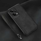 For Xiaomi Redmi Note 12 Pro China Lamba Skin Feel Leather Back Phone Case with Strap(Black) - 1