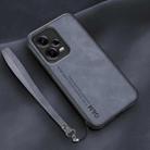 For Xiaomi Redmi Note 12 Pro+ China Lamba Skin Feel Leather Back Phone Case with Strap(Blue) - 1