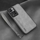 For Xiaomi Redmi Note 11 Lamba Skin Feel Leather Back Phone Case with Strap(Space Grey) - 1
