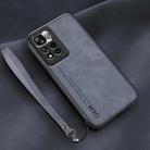 For Xiaomi Redmi Note 11 Lamba Skin Feel Leather Back Phone Case with Strap(Blue) - 1