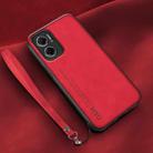 For Xiaomi Redmi Note 11E Lamba Skin Feel Leather Back Phone Case with Strap(Red) - 1