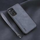 For Xiaomi Redmi Note 11E Pro Lamba Skin Feel Leather Back Phone Case with Strap(Blue) - 1