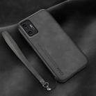 For Xiaomi Redmi Note 10 Pro Lamba Skin Feel Leather Back Phone Case with Strap(Dark Grey) - 1